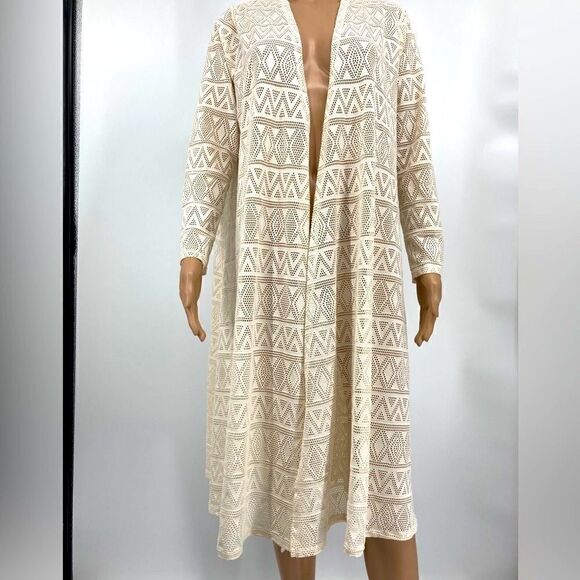 Lularoe Nylon Lace Open Front Beige Cardigan Size M Like New - Picture 1 of 7